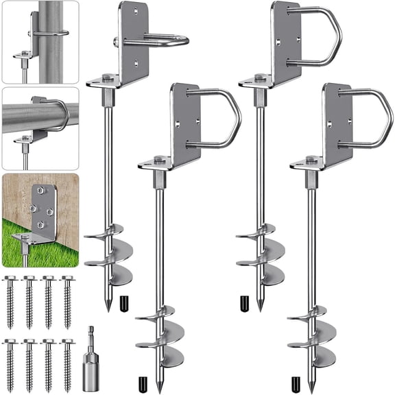 18" Heavy Duty Screw in Ground Anchors Kit, 3" Spiral Windproof Earth Anchors for Trampoline, Shed, Swing Set & Mobile , Fully Welded Steel with Nut Driver Drill Bit (Set of 4)