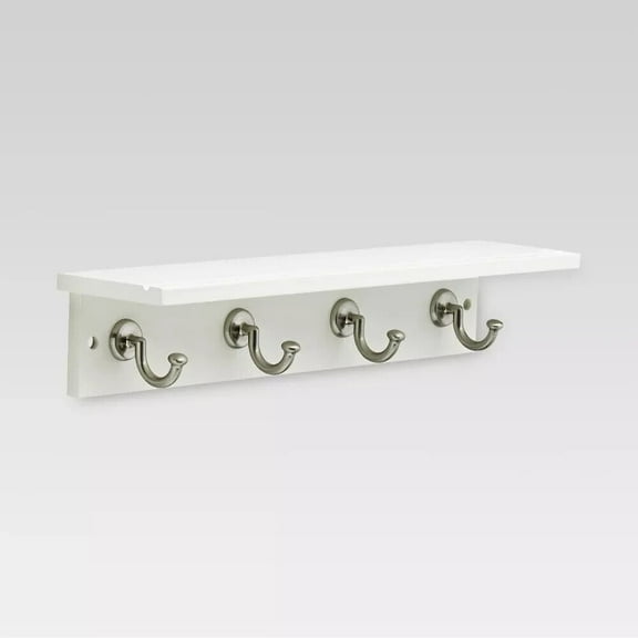 18" Hennepin Hook Rack with Ledge - White/Satin Nickel 885785615737