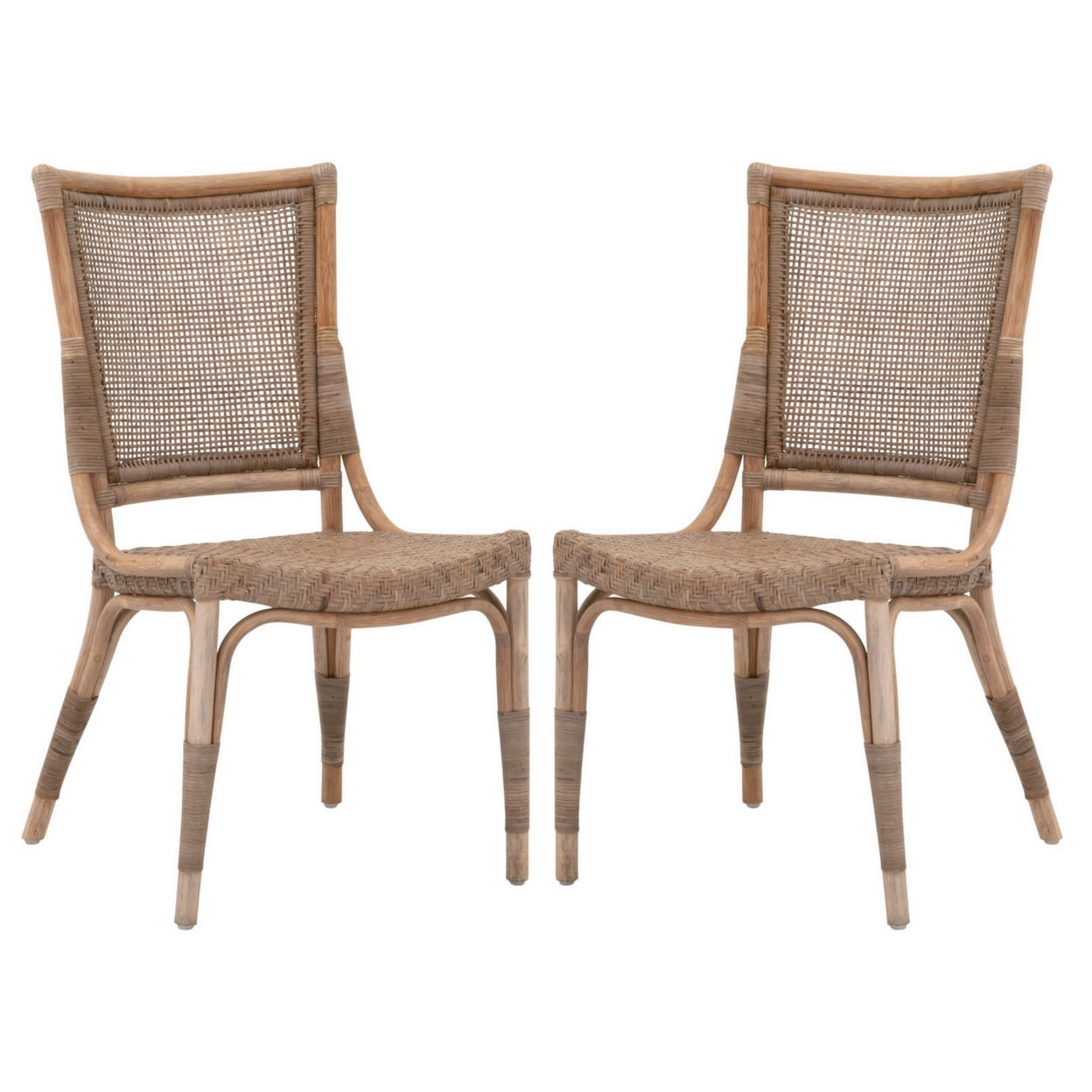 18" Herringbone Woven Rattan Dining Chair, Set of 2, Brown Saltoro
