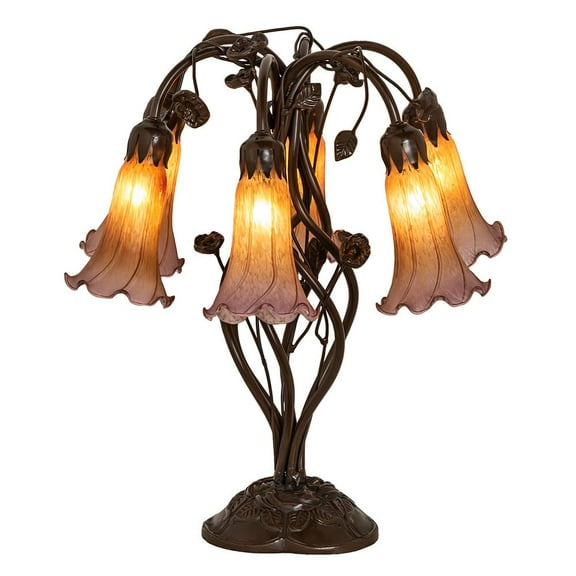 Meyda Lighting 18" High Amber/Purple Tiffany Pond Lily 6 Light Table Lamp