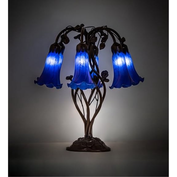 18" High Blue Tiffany Pond Lily 6 Light Table Lamp