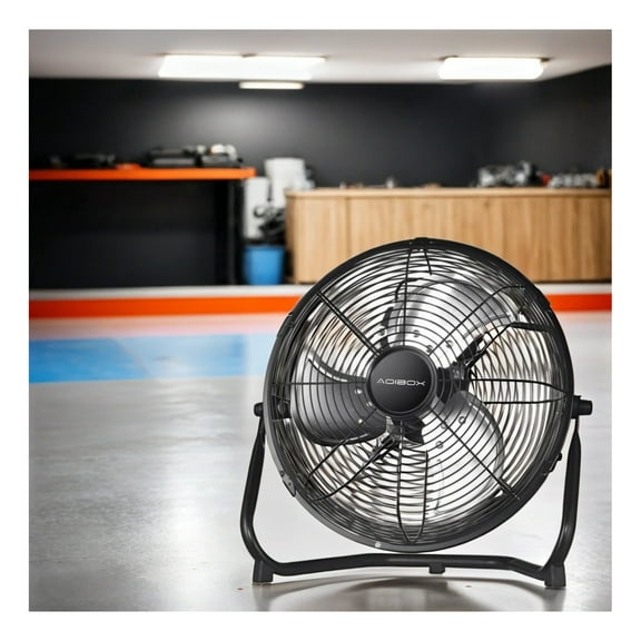 18" High Velocity Floor Fan - 3 Speed Industrial Metal Fan, Black, Tilting Head for Indoor/Outdoor Use, Heavy Duty Cooling for Garage, Workshop, Patio Black + Metal