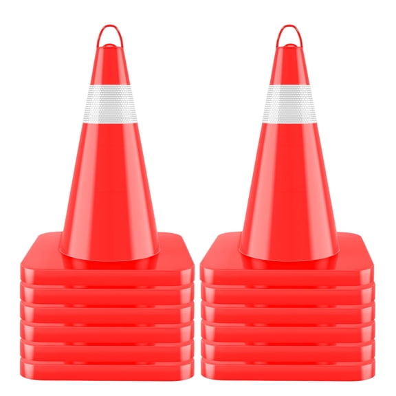 18"High-Visibility Orange Safety Cones 12 Pack, PVC Traffic Cones with Reflective Collars and Stackable Feature, Structurally Stable Parking Lot Cone Construction Cones for Highway Work Zones