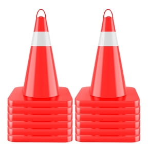 18"High-Visibility Orange Safety Cones 12 Pack, PVC Traffic Cones with Reflective Collars and Stackable Feature, Structurally Stable Parking Lot Cone Construction Cones for Highway Work Zones