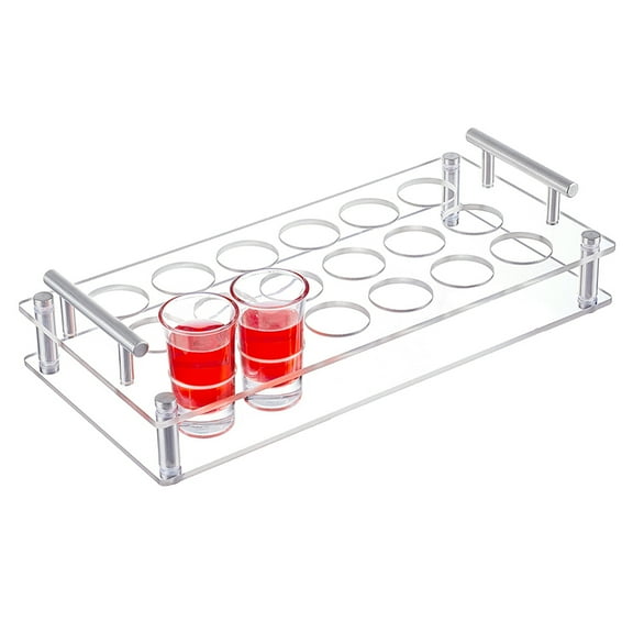 18 Hole Acrylic Shot Glasses Holders Beer Wine Glasses Organizer Rack for Family Party Bar Pub with 201 Stainless Steel Standoff Pins Rectangle Clear Finished Product: 366x163x78mm