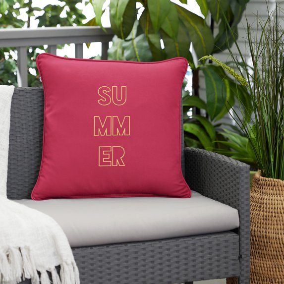 18" Hot Pink Sunbrella "Summer" Canvas Corded Indoor and Outdoor Square Throw Pillow