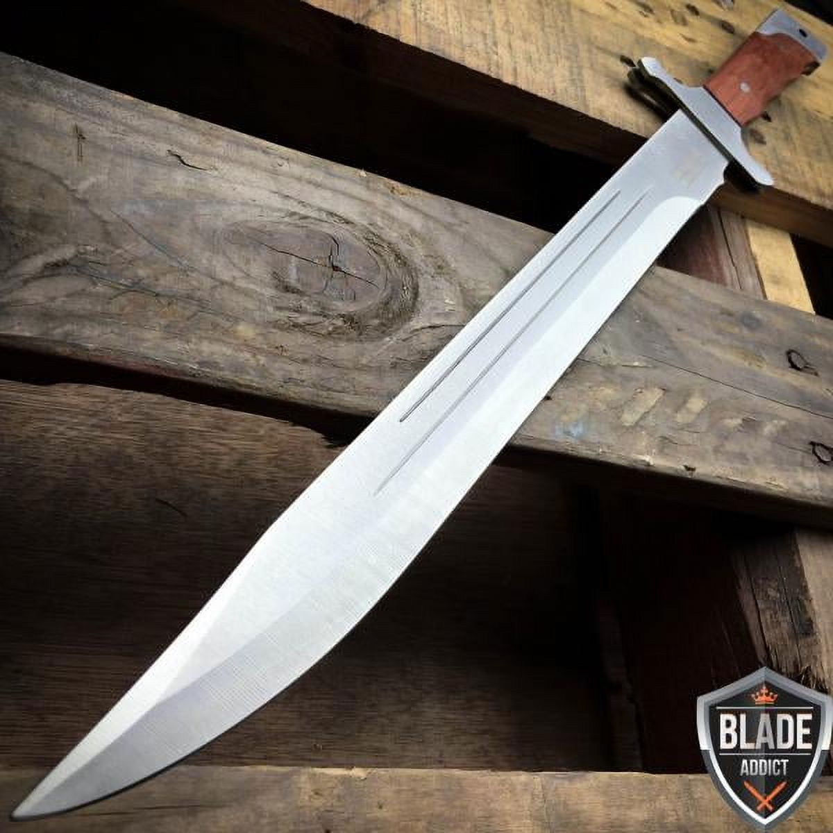 18" Hunting Knife Fixed Blade Wood Handle w/ Sheath Camping Outdoor Tool
