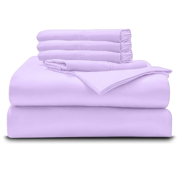 18-INCH EXTRA DEEP POCKETS - 6-PC Bedding Set- 100% Organic Cotton Bed Sheet Set 700 Thread Count - Lilac, Queen