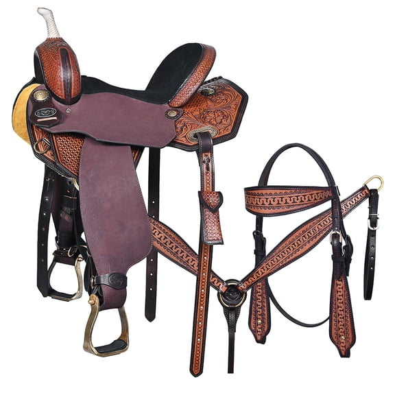 18 In Comfytack Western Horse Barrel Racing Trail Pleasure American Leather Saddle Tack Set With Reins Brown