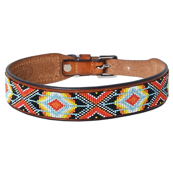 18 In Hilason Western Style Beautiful Hand Crafted Genuine Leather With Inlaid Bead Work Dog Collar