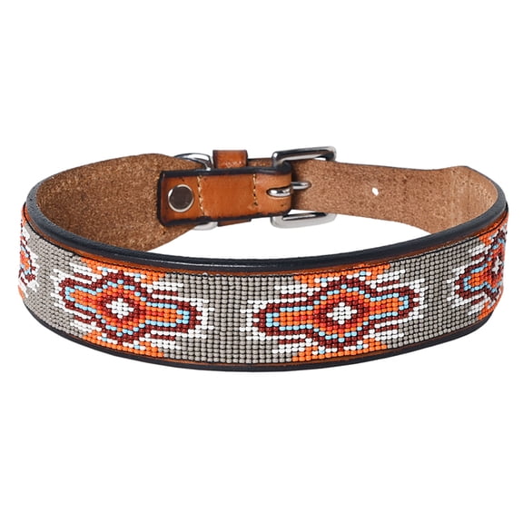 18 In Hilason Western Style Beautiful Hand Crafted In Genuine Leather With Inlaid Bead Work Dog Collar