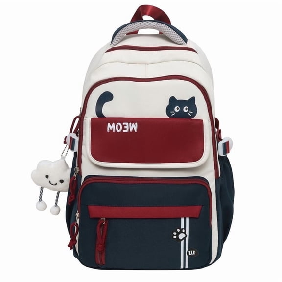 18 In Red Cat Larger College Backpack ,Cute Waterproof Travel Laptop Daypack Bookbags