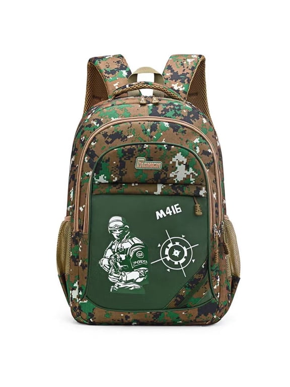 18 In Waterproof Camouflage Backpack,Camo Tactical Boys Girls Bookbag For Hiking Climbing Camping Outdoor Travel