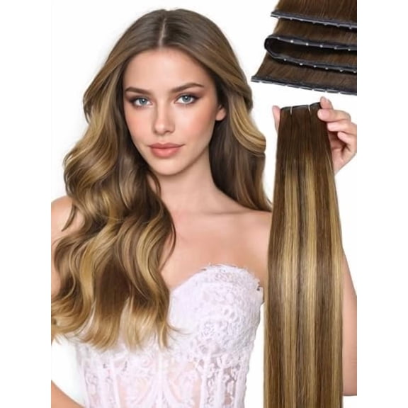 18 Inch 100g Butterfly Hair Extensions Real Human Hair Double Invisible Breathable Weft Scalp Friendly Beads Hair Extensions Hand-tied Weft Hair Extension( Honey Blonde)