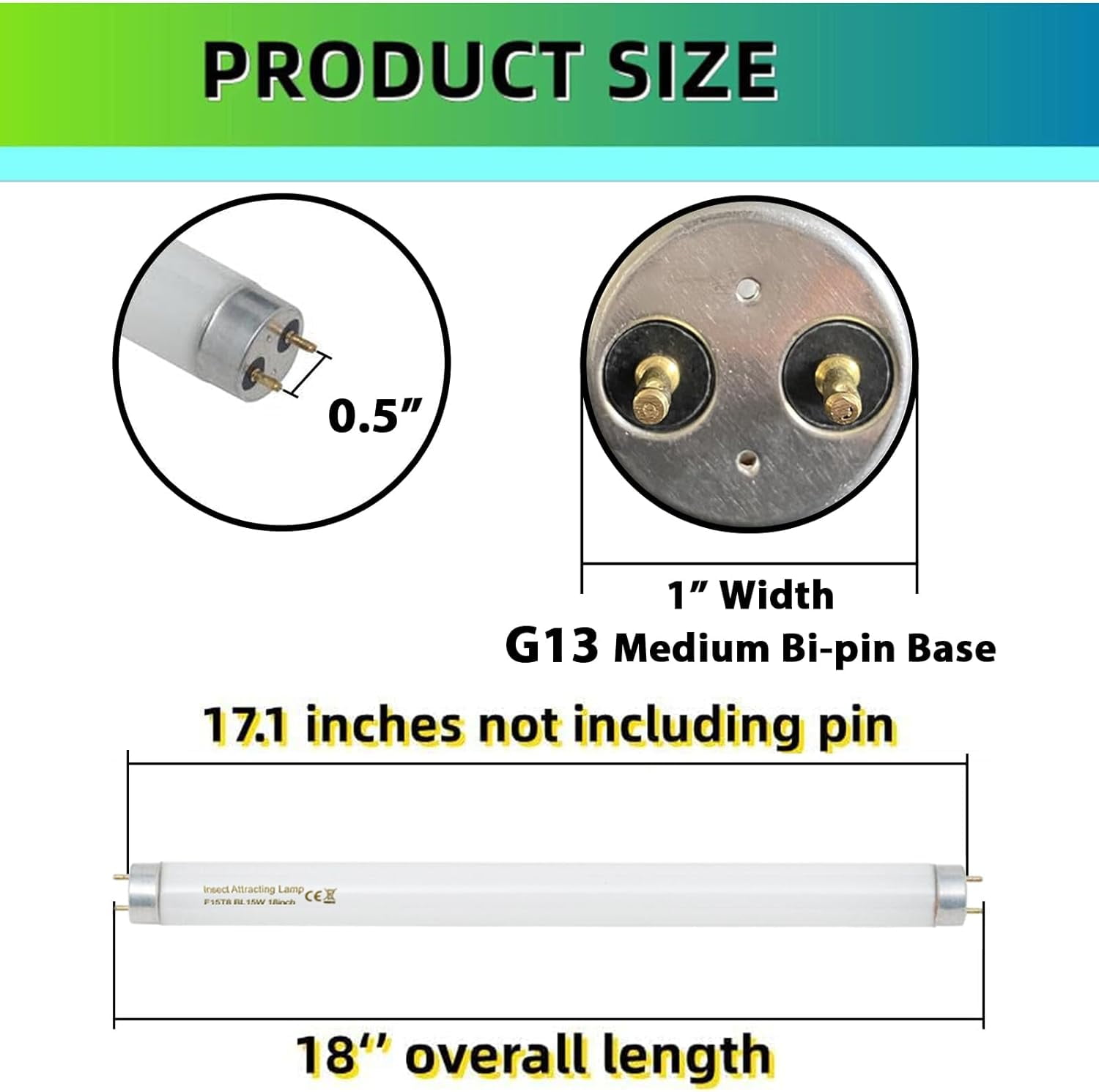 18 Inch 15 Watt Black Light Bulb F15T8/Bl Replacement T8 Bl Fluorescent