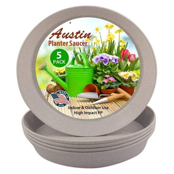18 Inch (16.3 Inch Base) Case of 5 Plant Saucers - White Granite Colored Polypropylene Heavy Duty Indoor/Outdoor Collects Flower Pot Drainage and Excess Water Made in USA