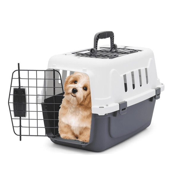 18-Inch 2-Door Top Loading Cat Carrier, Plastic Dog Crate Hard-Side Dog Travel Carrier for Small Dogs an Cats, Ventilation an Security Lock Design for Pets up to 10 lbs (Grey)