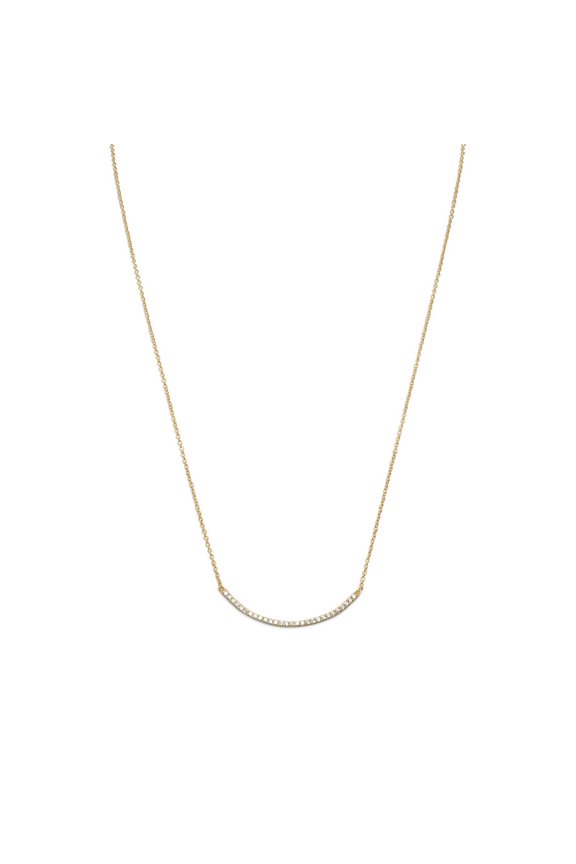 18 Inch + 2 Inch Extention Gold-Flashed Sterling Silver Necklace 36mm Curved Cubic Zirconia Bar