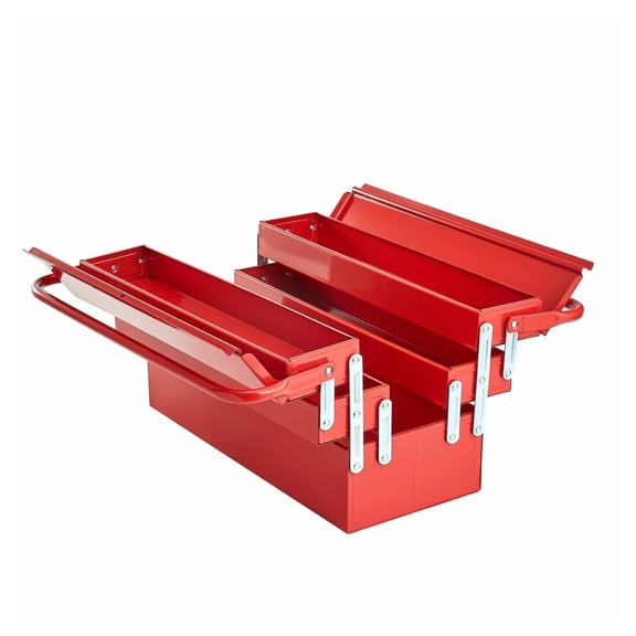 18-Inch 3-Tier Tool Box, 5-Tray Folding Cantilever Toolbox with Handle - Red