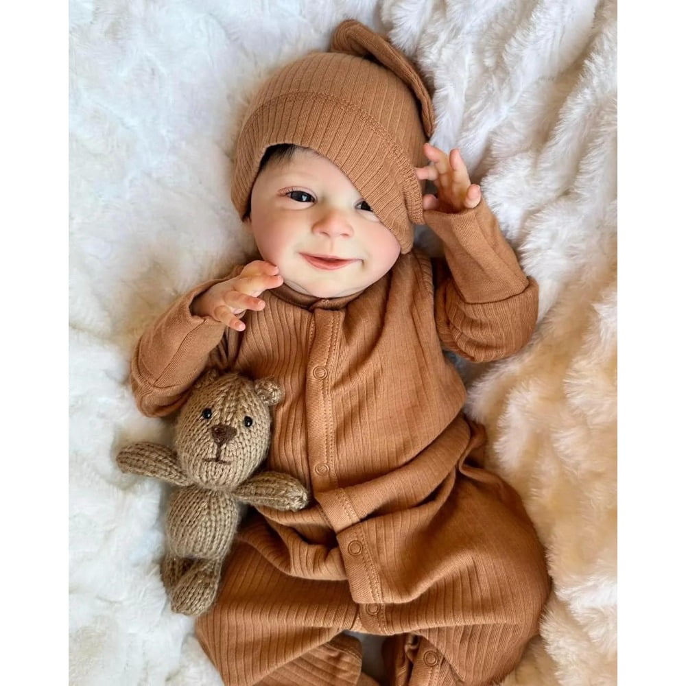 18 Inch 45 CM Realistic Reborn Baby Dolls Boy Eyes Open with Hair, Soft Cuddle Cloth Body Smiling Baby Boys Doll Real Life Silicone Newborn Toddler Like A Real Babydolls with Accessories