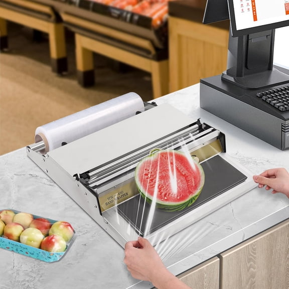 18 Inch/45CM Hand Wrapping Machine Film Wrapper for Food Packaging, Large Tray Cling Film Wrapper Dispenser with 5-Level Adjustable Heat, Cutter and Heating Plate Individual On/Off Control