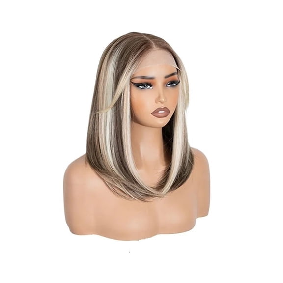 18 Inch 6x4 Lace Front Wig Highlight Blonde Bob Heat Resistant Glueless Synthetic Wigs