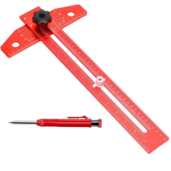 18 Inch Adjustable Aluminum T-Square Wood Scriber Ruler, Precision Sliding Marking Angle Tool with Carpenter Pencil