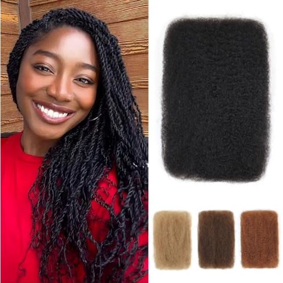 18 Inch Afro Kinkys Human Hair For Twist, Human Hair 4C Kinky-Curly for Dreadlocks, Loc Repair, Braiding Hair( Black, 50 Gram)