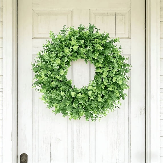 18 Inch Artificial Boxwood Wreath, Faux Greenery Front Door Wreath for All Season Home Wall Wedding Party Decor, Indoor Outdoor Use