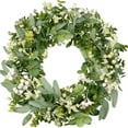 thumbnail image 1 of 18 Inch Artificial Eucalyptus Wreath for Front Door, Green Eucalyptus Leaf Wreath with White Berries for Spring Summer Farmhouse Decor, Year Round Indoor Outdoor Hanging, 1 of 6