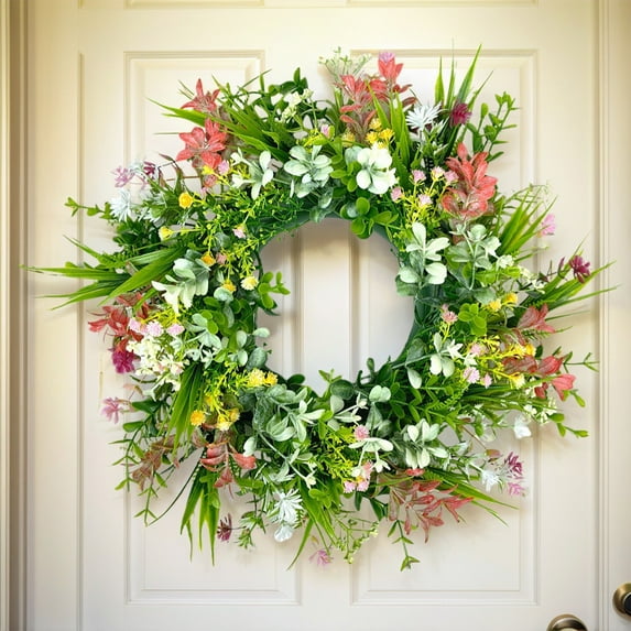 18-Inch Artificial Spring Flower Wreath - Colorful Floral Wreath for Wall, Window, and Door Decoration - Perfect for Easter, Wedding, and Home Decor ( 17.7"/D )