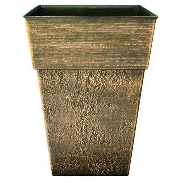 18 Inch Avino Tall Square Planter - Decorative Indoor Outdoor Plant Pot for Front Porch, Deck, Patio and Home, Celtic Bronze