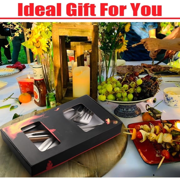 18-Inch BBQ Grill Tools Set, Stainless Steel Grilling Accessories with Tongs, Spatula, Fork & Brush, Heavy-Duty Heat-Resistant Kit for Outdoor Cooking, Great Gift for Men & Dad