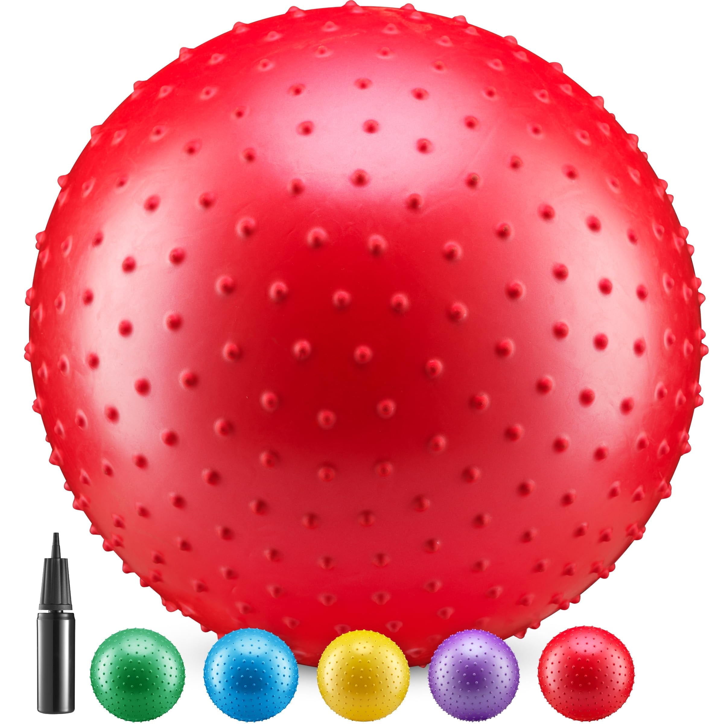 18-Inch Big Balls for Toddlers and Kids - Pack of 5 Inflatable Giant Balls for Kids with Hand Air Pump, Big Bouncy, Sensory Play, Stress Toy, Knobby, Large Playground, Recess, Games for Children