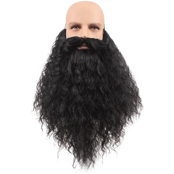 18 Inch Black Fake Beard for Men, Realistic Synthetic Hair Beard for Wizard Halloween Costume Party