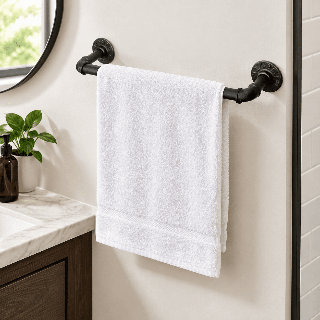 18 Inch Black Industrial Pipe Towel Rack, Heavy Duty Wall Mounted ...