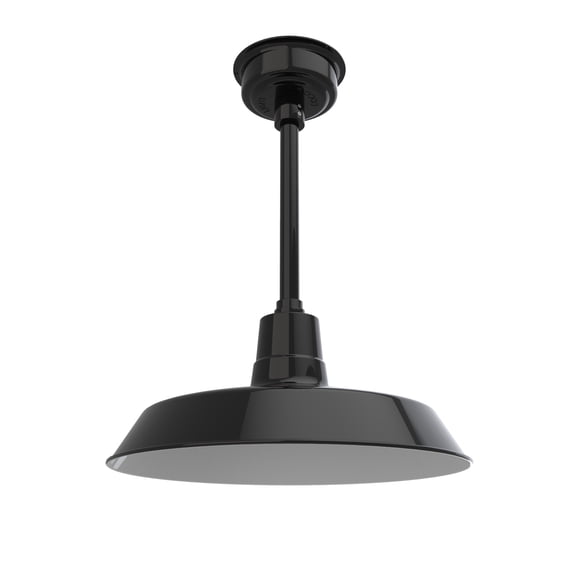 18" Inch Black Vintage Barn Light with a Black Downrod and Standard Base