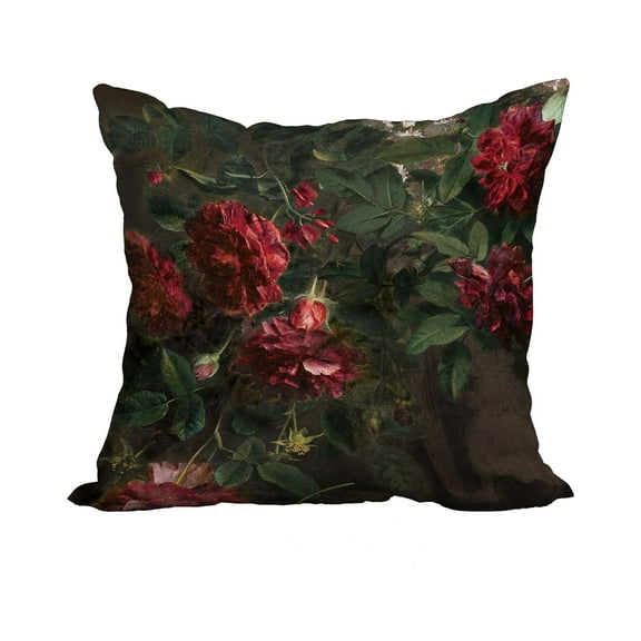 18 Inch Blossoming Still Red Floral Print Decorative Polyester Throw Pillow with Linen Texture