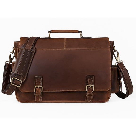 18-Inch Brown Premium Leather Messenger Bag for Men & Women - Briefcase, Camera & Laptop, Crossbaody, Handbag, Shoulder, Travel Bag