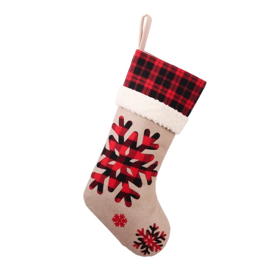 18 Inch Burlap Christmas Stocking with Cat/Reindeer/Deer Design, Buffalo Plaid Cuff Xmas Sock for Holiday Decor,1PC,C
