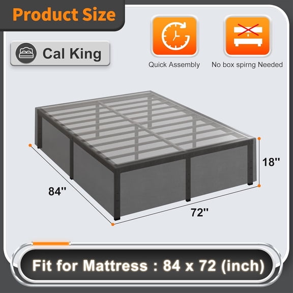 18 Inch California King Bed Frame with Black Bed Cover