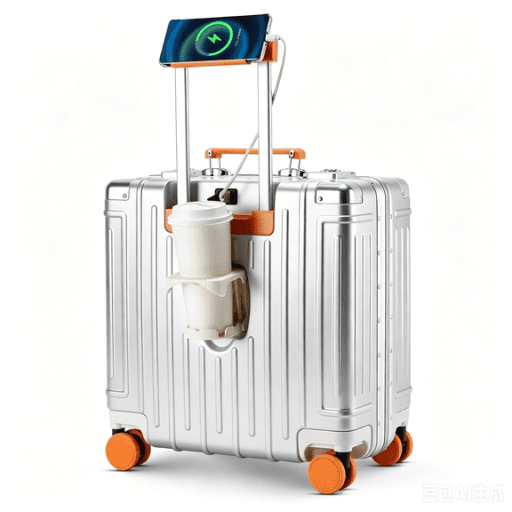 18 Inch Carry on Luggage, Zipperless ABS+PC Hard Shell Luggage with Spinner Wheels, TSA Lock, USB Port, Phone Holder and Cup Holder for Business Travel and Trips Silver