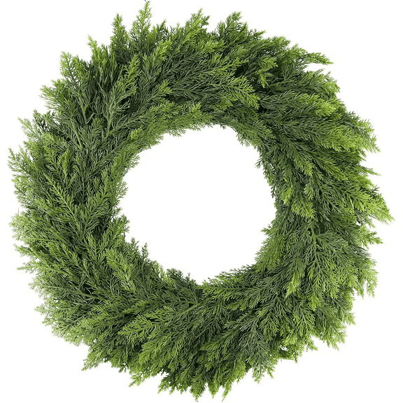 18 Inch Cedar Christmas Wreath – Real Touch Artificial Green Faux Xmas Pine Cypress Wreath for Front Door, Indoor & Outdoor Holiday Decor, Wreath