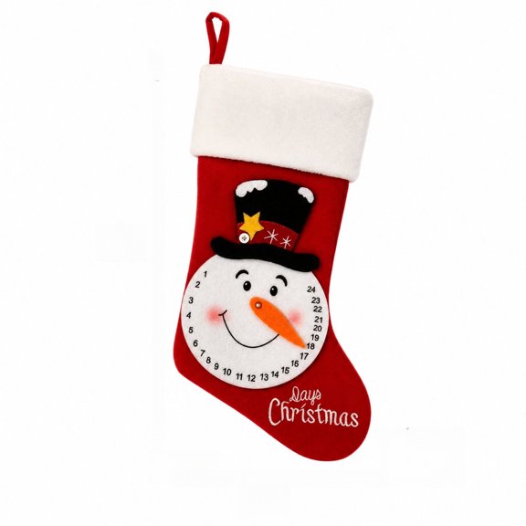 18 Inch Christmas Countdown Stocking, Red Felt Stocking with White Plush Cuff, Snowman Days Until Christmas Calendar Hanging Ornament for Fireplace Mantel Holiday Decor