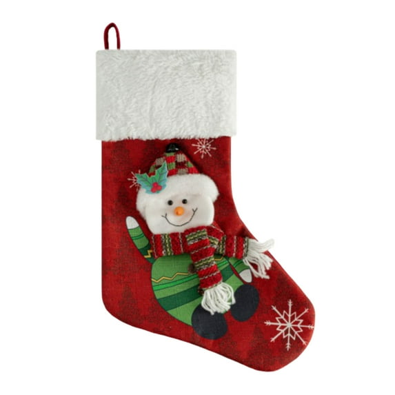 18 Inch Christmas Stockings with Plush Fur Santa Snowman Reindeer Penguin Designs for Fireplace Stairs Hanging Xmas Tree Holiday Home Decorations