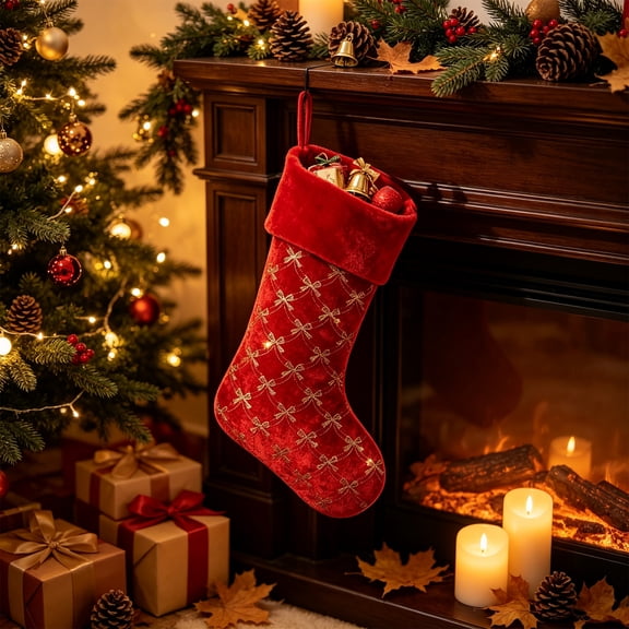 18 Inch Christmas Stockings Velvet Luxury Christmas Stockings with Quilted Cuff Decorations for Fireplace Home Holiday Party
