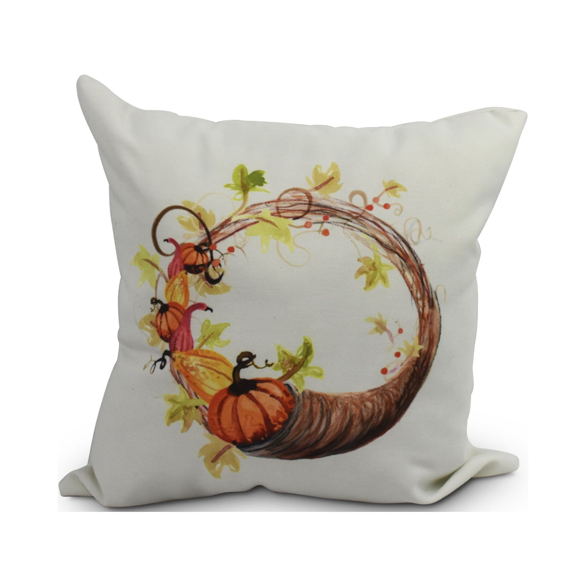 18 Inch Cornicopia Wreath Cream Fall Print Decorative Throw Pillow