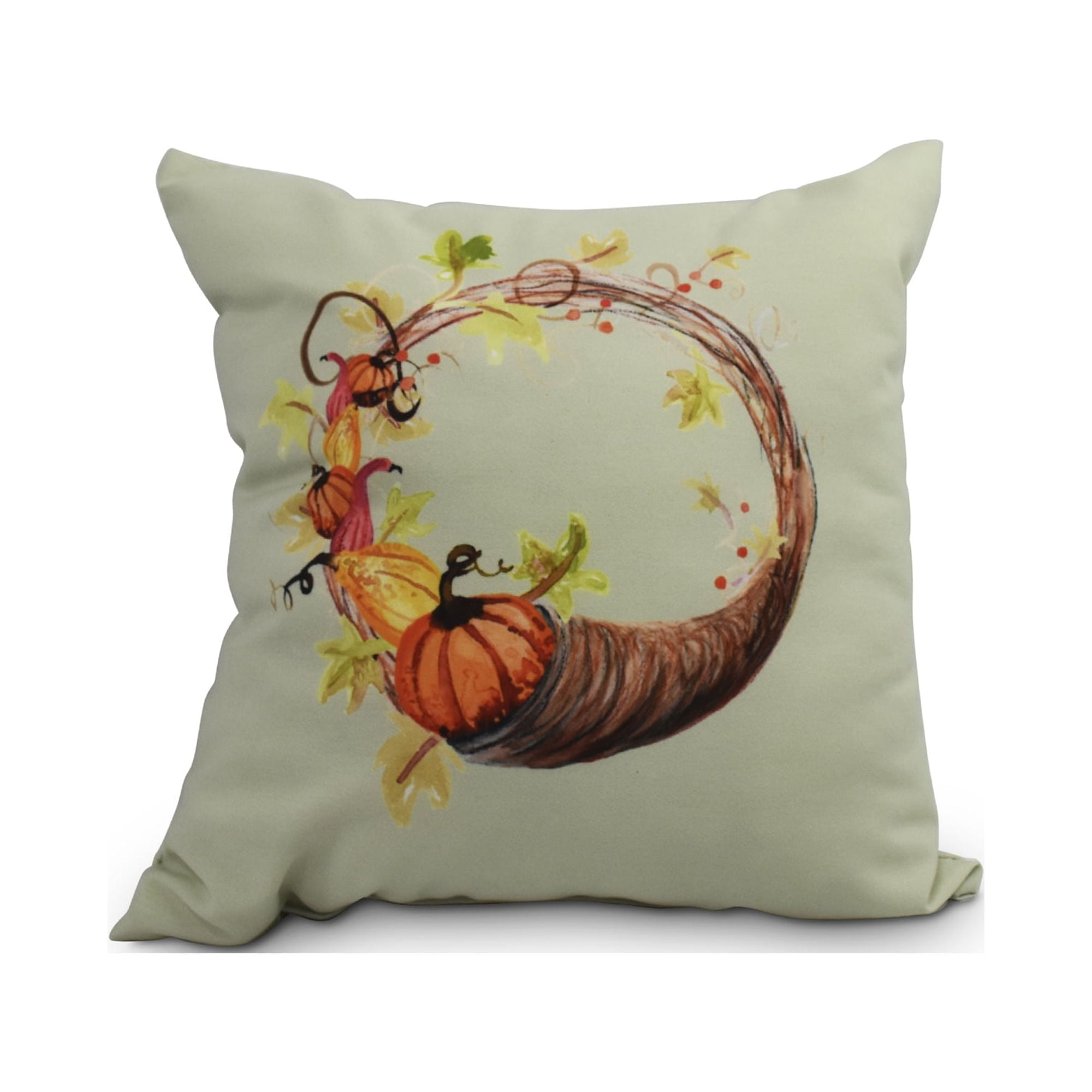 18 Inch Cornicopia Wreath Light green Fall Print Decorative Throw Pillow