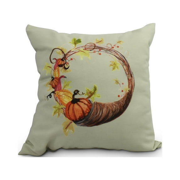 18 Inch Cornicopia Wreath Light green Fall Print Decorative Throw Pillow