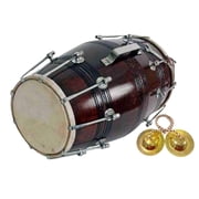 18 Inch Dholak With Free Manjira, Brown - Wooden Musical Instrument Dholak Drum Nuts & Bolt | Shiny Beautiful Brown Polish, Mango Wood Frame